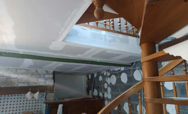 Isolation, plaquage et enduit des calicots d'un plafond à BUIRE AU BOIS, Abbeville, ISOPLALEC